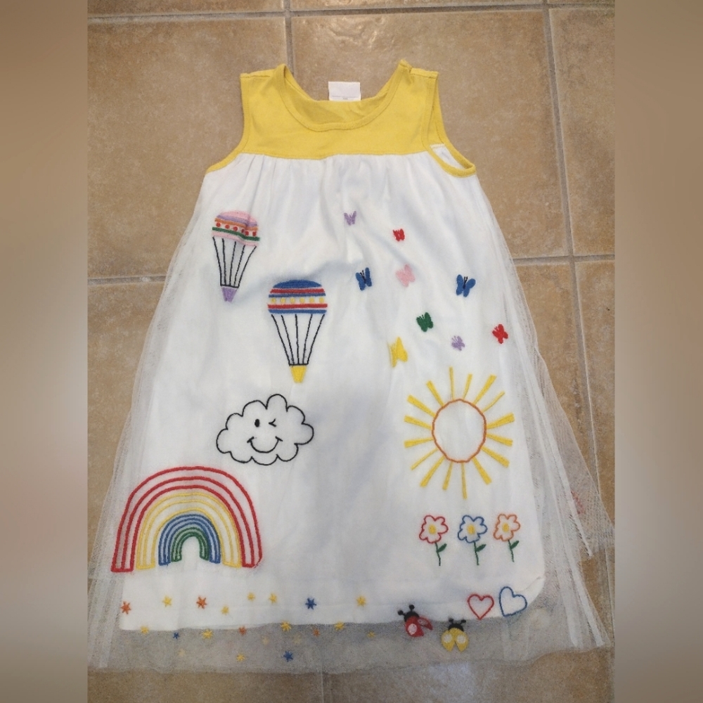 Hanna Andersson girl embroidered kid drawing chiffon dress 130cm
